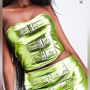 Metallic Tube Top | buckle top in lime green